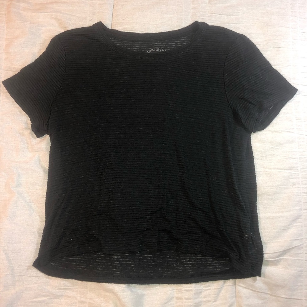 Black Tee shirt with see through stripes.